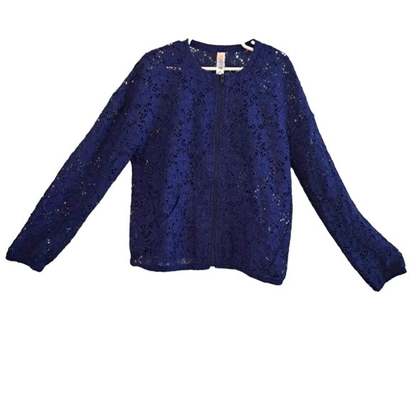 LuLaRoe Monroe Girl's Lace Zip Up Cardigan Size 12 - Picture 1 of 6